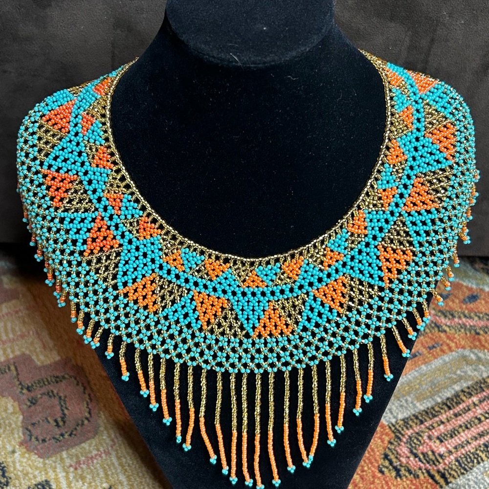 Geometric Huichol Necklace Beaded Collar Style